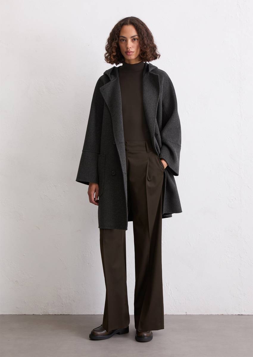 Hooded coat relaxed made from a double-face wool blend