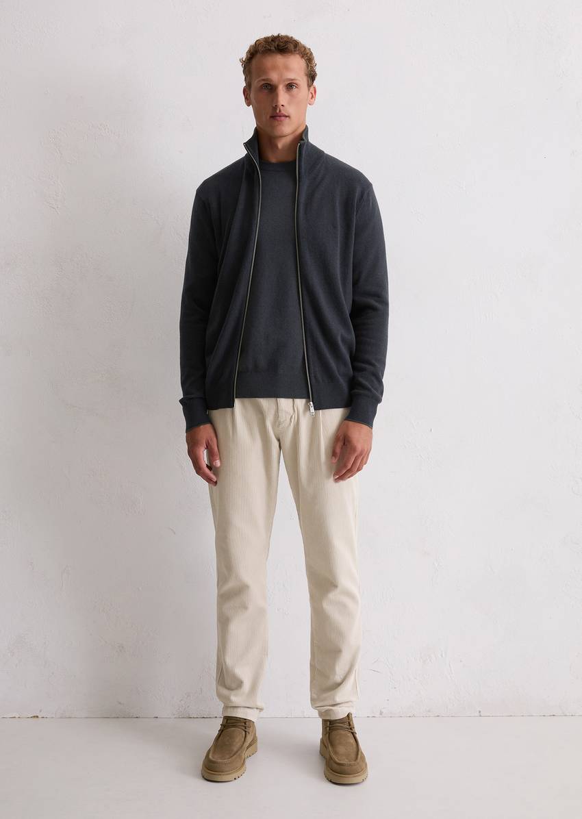 Zipper cardigan regular made from an organic cotton/virgin wool blend