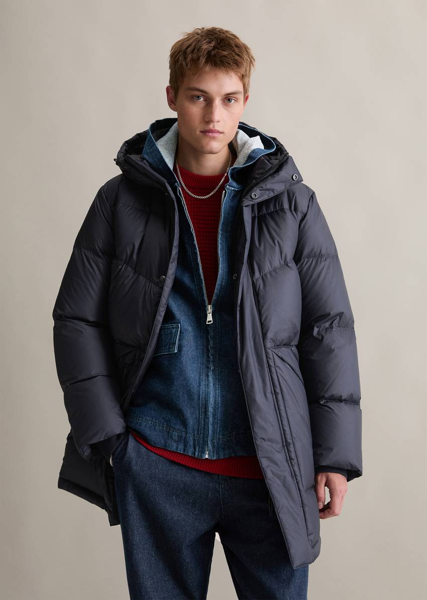 Down coat regular with fixed hood