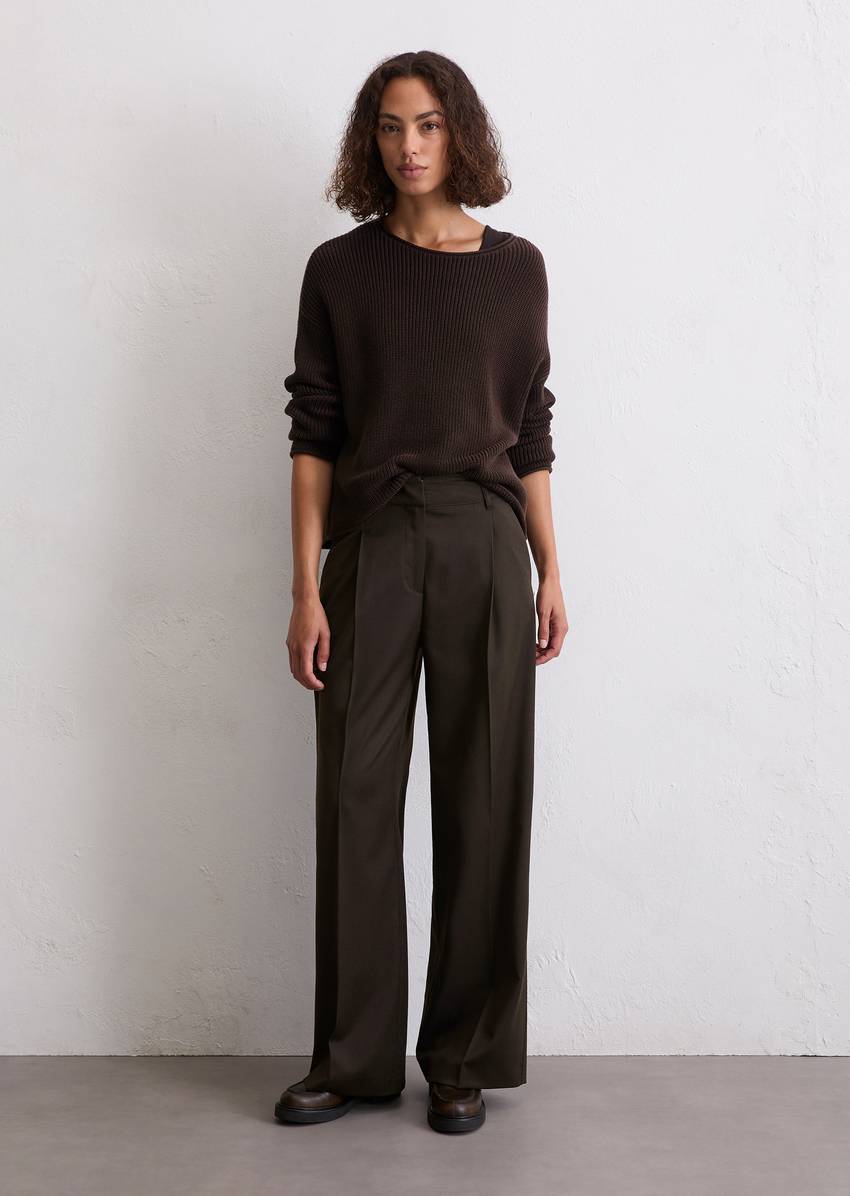 Wide Leg Pants made from wool blend twill