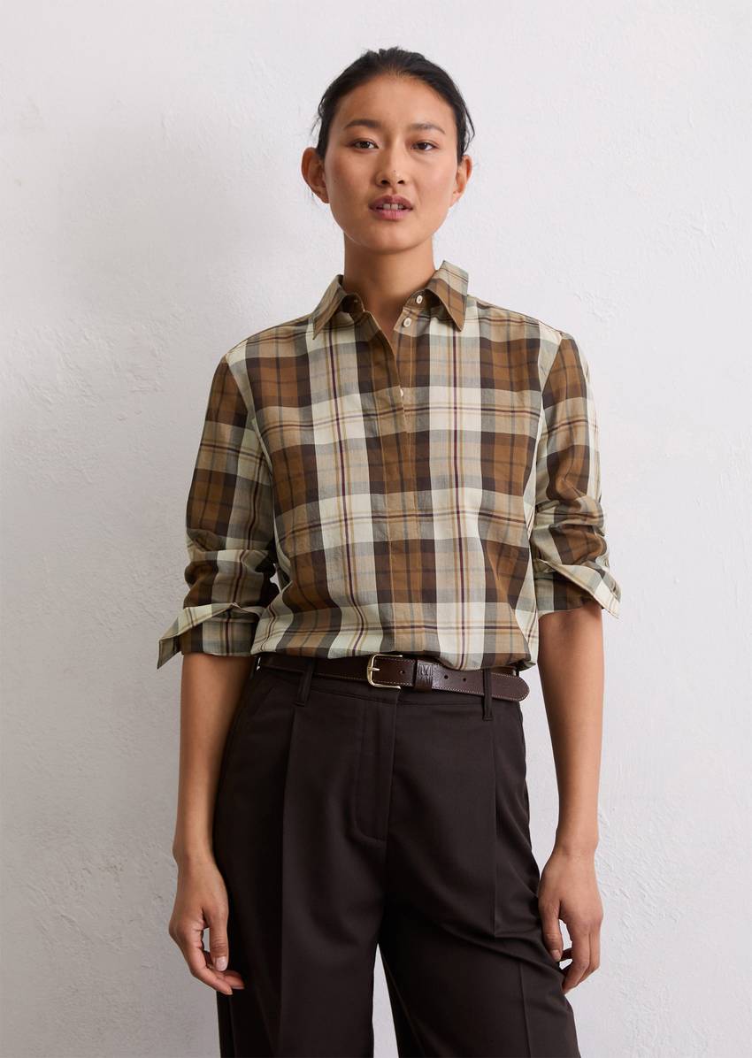 Check blouse fitted made from an organic cotton/lyocell mix