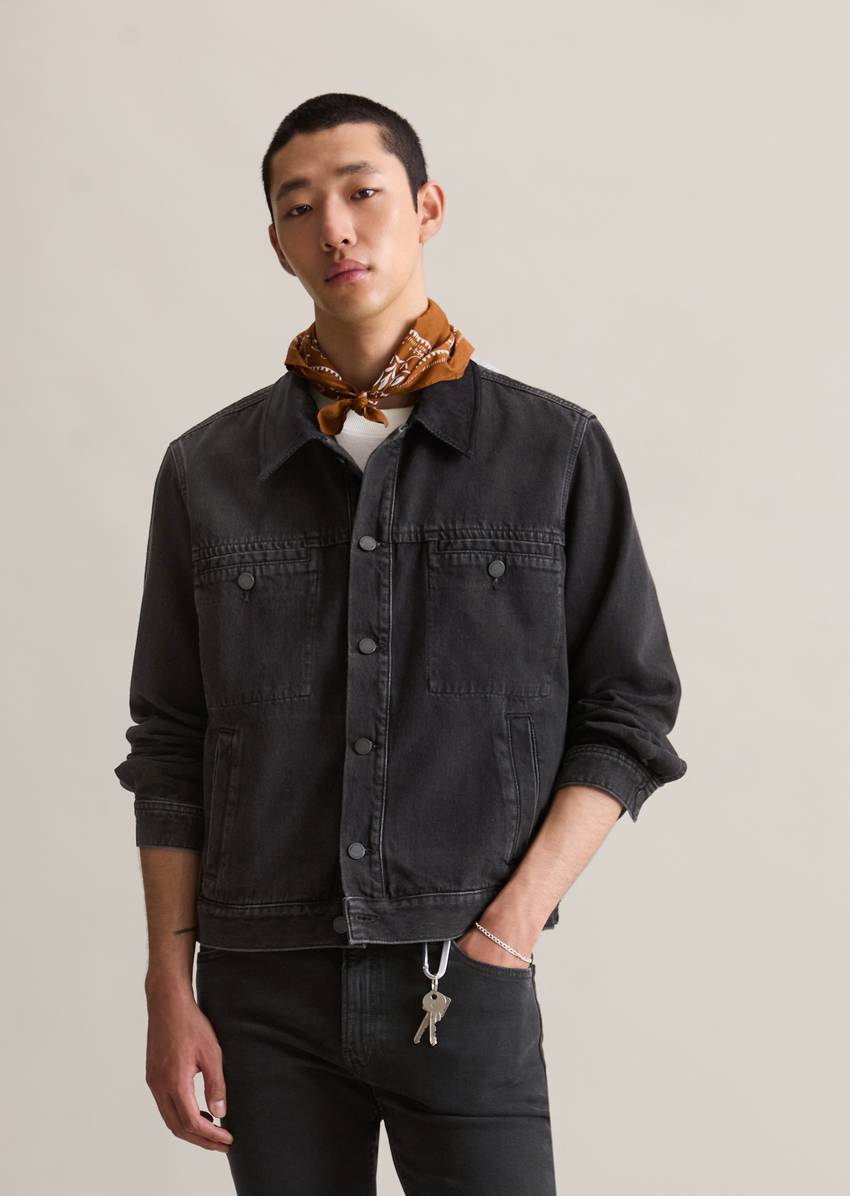 Regular denim jacket with corduroy collar