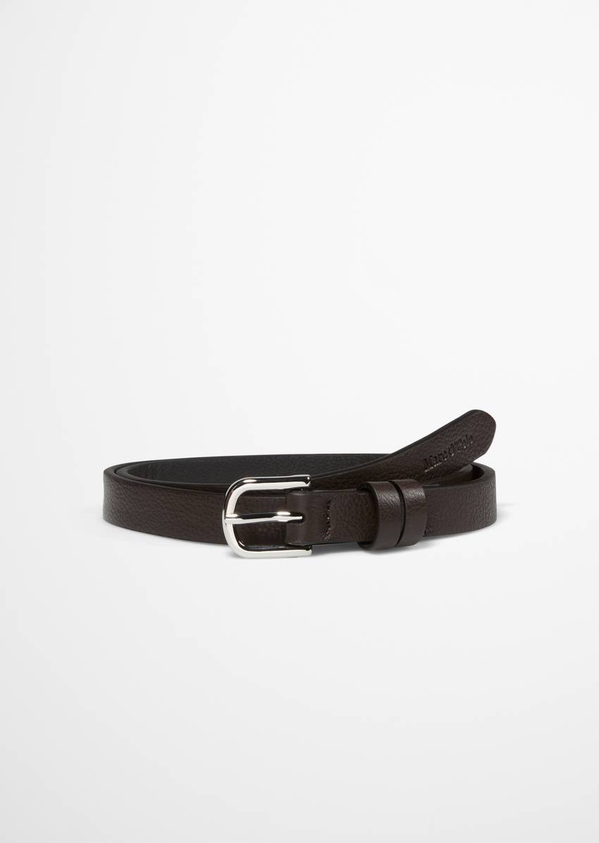 Belt with shiny metal buckle