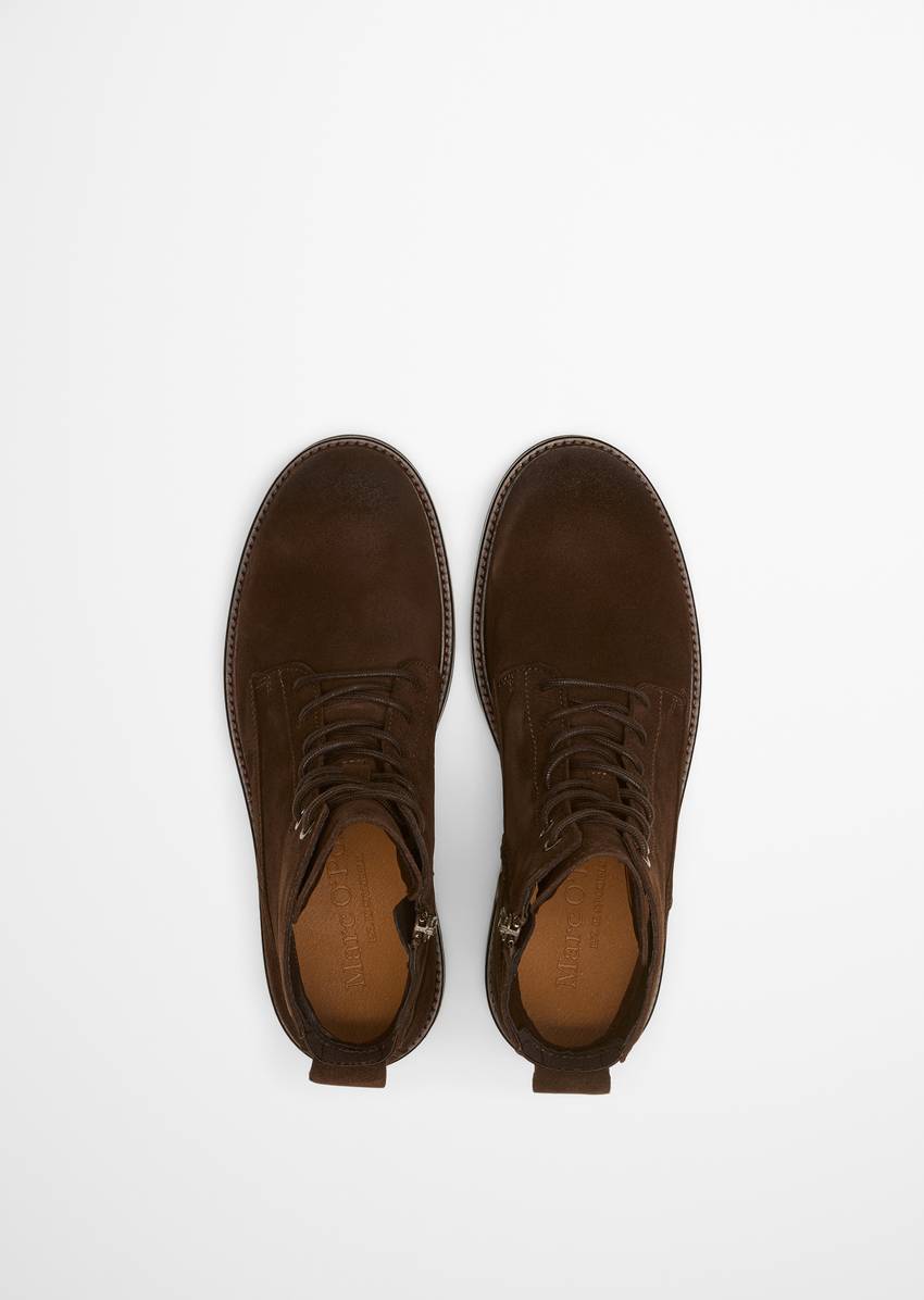 Lace-up boots made from soft suede cowhide