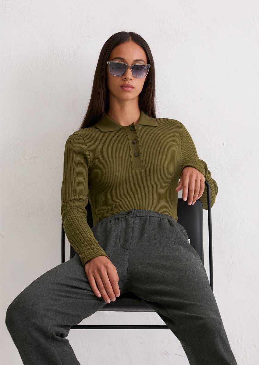 DfC long sleeve polo shirt slim made from organic cotton jersey