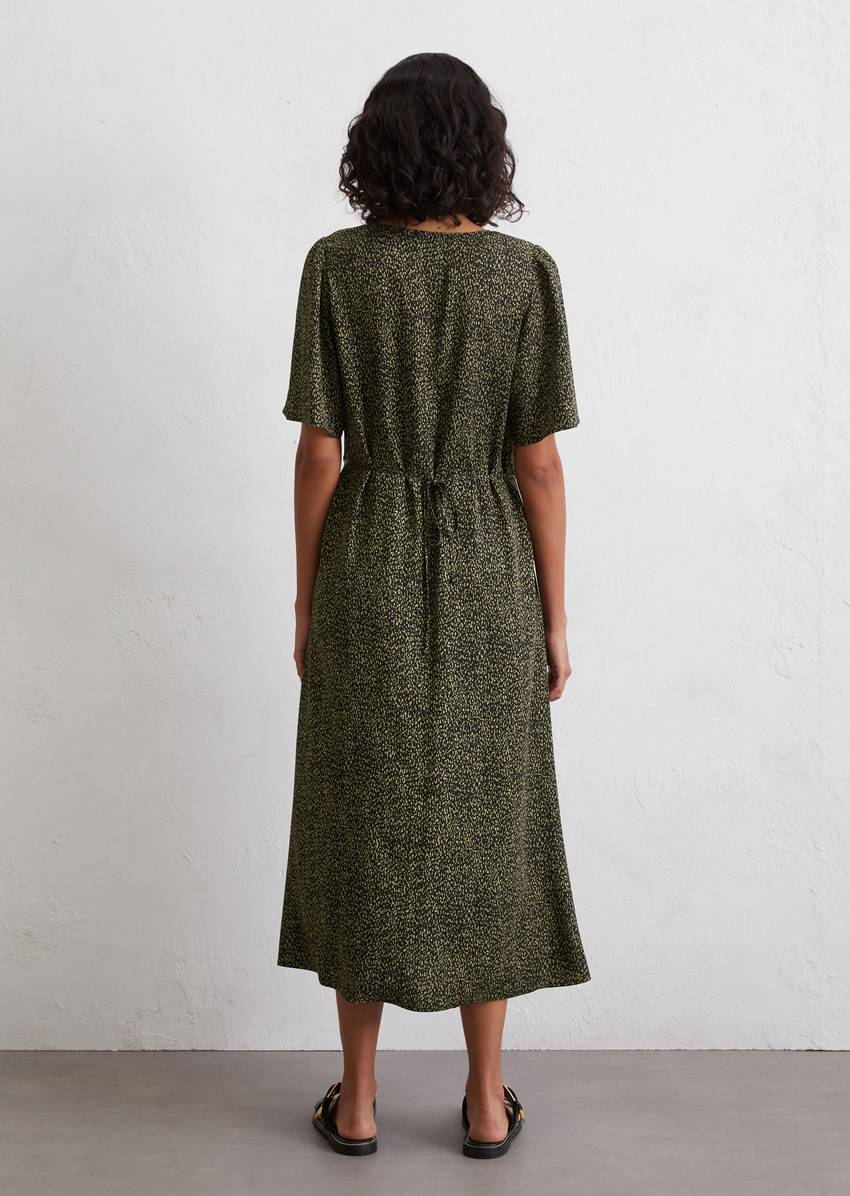 Dress with elastic waist flared made from flowing viscose twill