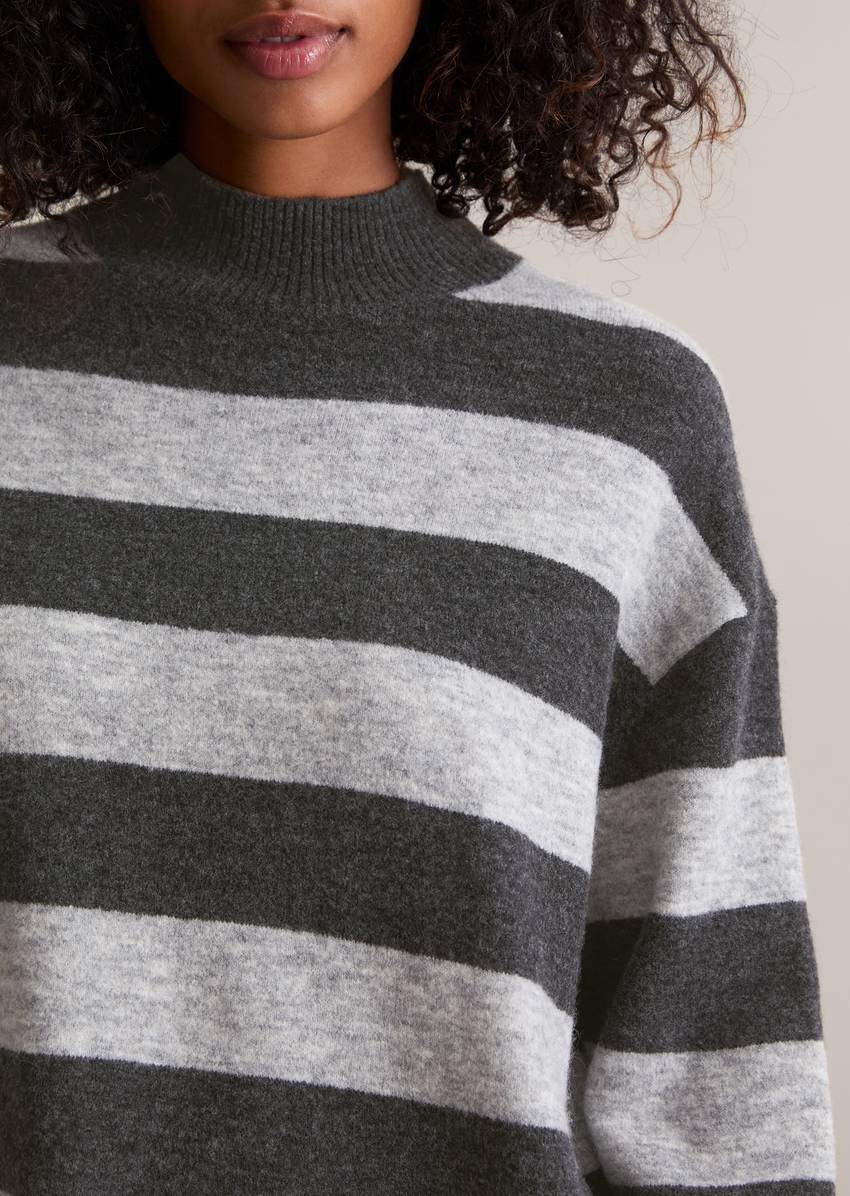 Striped knitted sweater regular made from a soft virgin wool blend