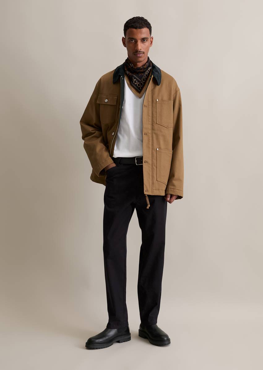 Padded worker jacket with contrasting corduroy collar