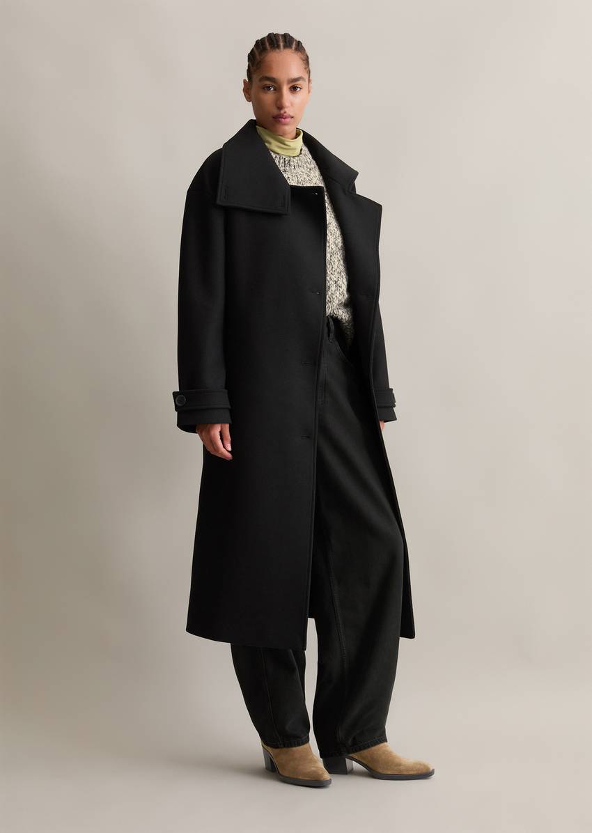 Regular long wool coat with recycled wool