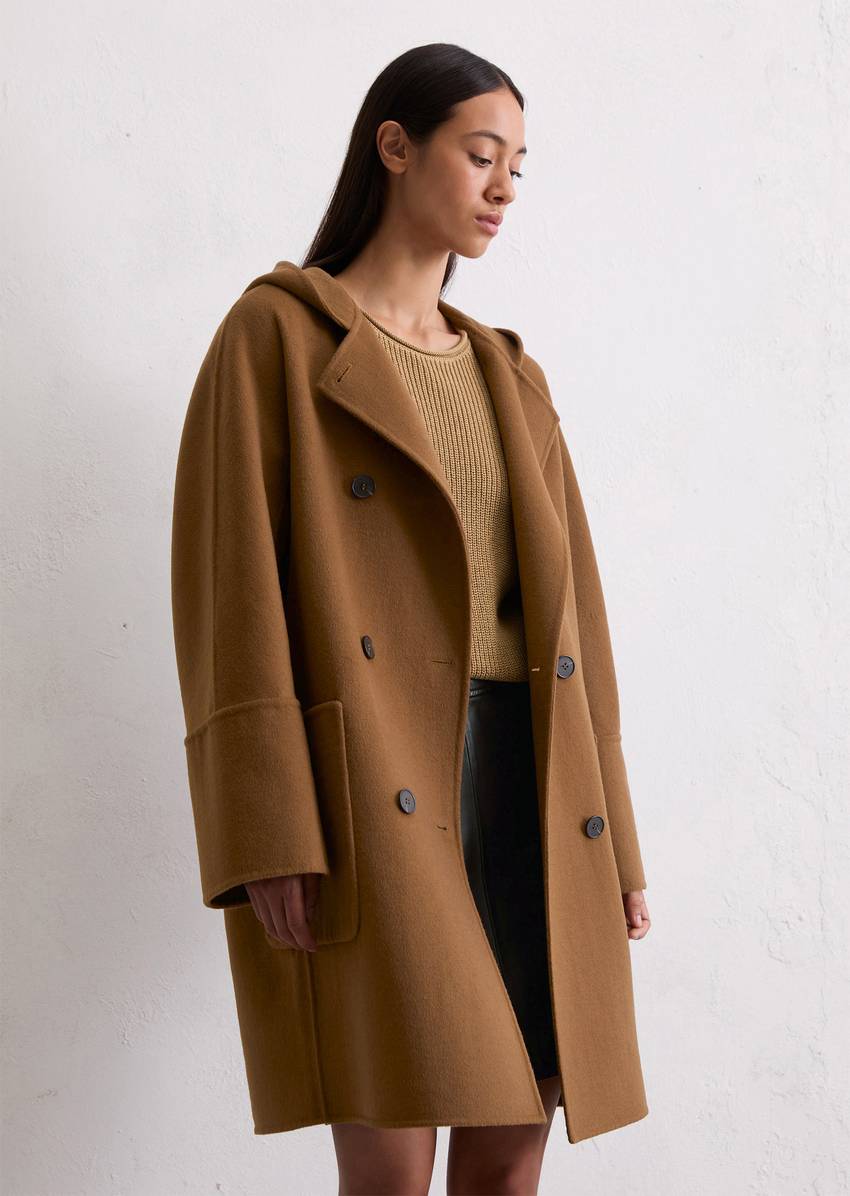 Hooded coat relaxed made from a double-face wool blend