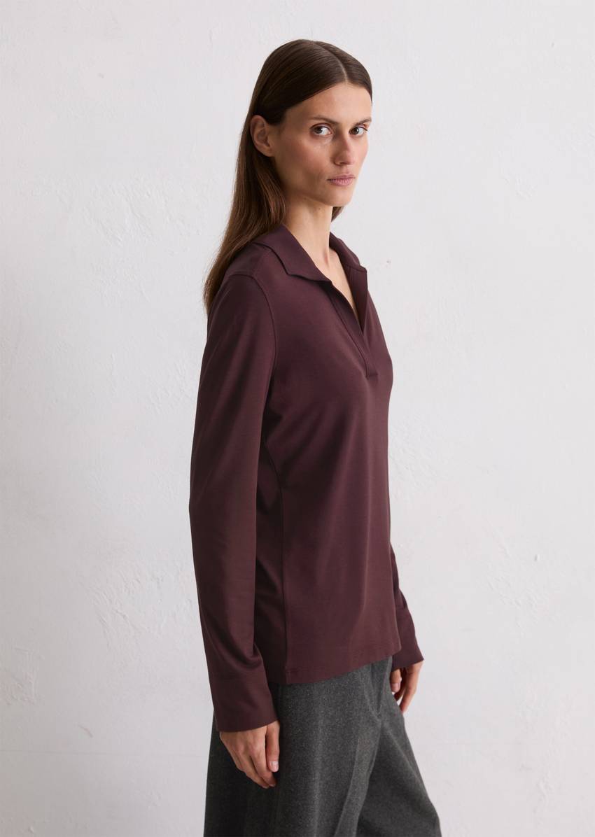 Regular polo-style jersey blouse made from a viscose-modal blend