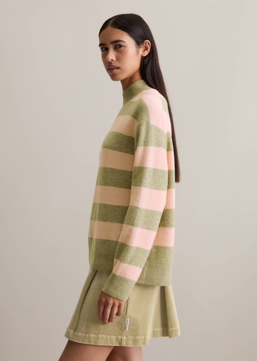 Striped knitted sweater regular made from a soft virgin wool blend