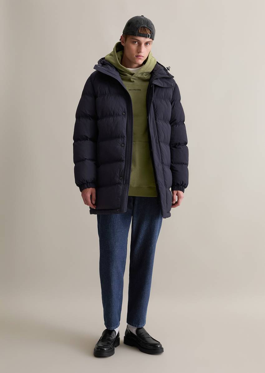 Hooded quilted coat water-repellent with light padding