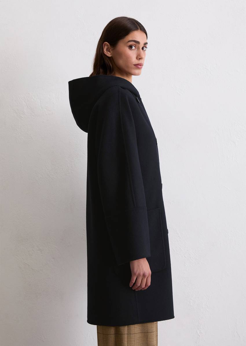 Hooded coat relaxed made from a double-face wool blend