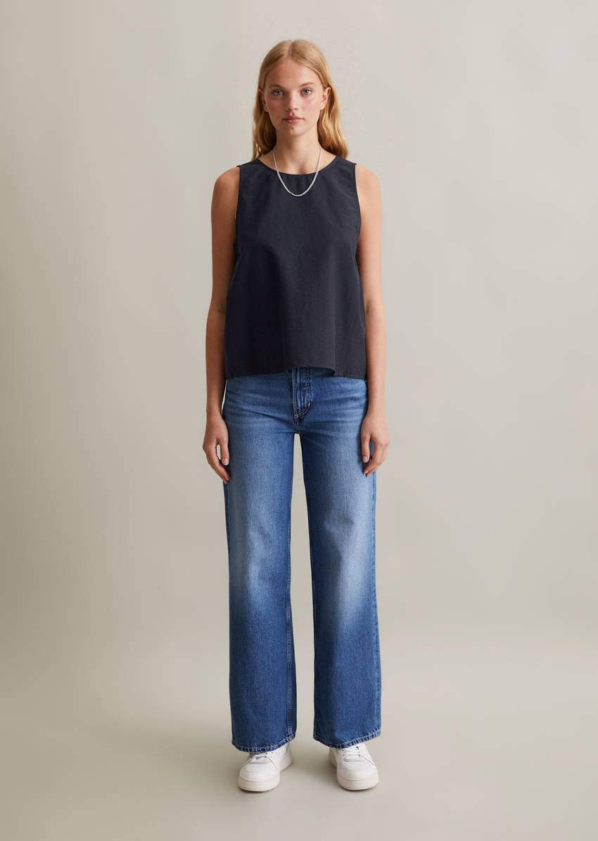 Regular cropped blouse top made from an organic cotton mix