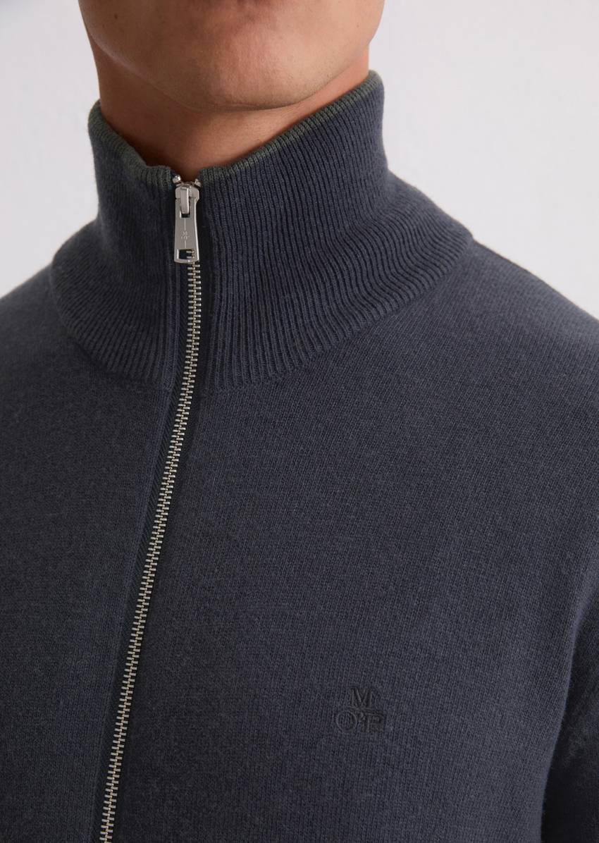 Zipper cardigan regular made from an organic cotton/virgin wool blend