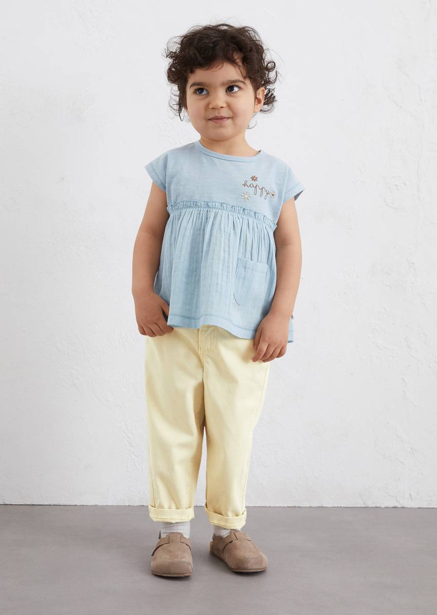 KIDS-GIRLS tunic blouse with a textured mix of organic cotton