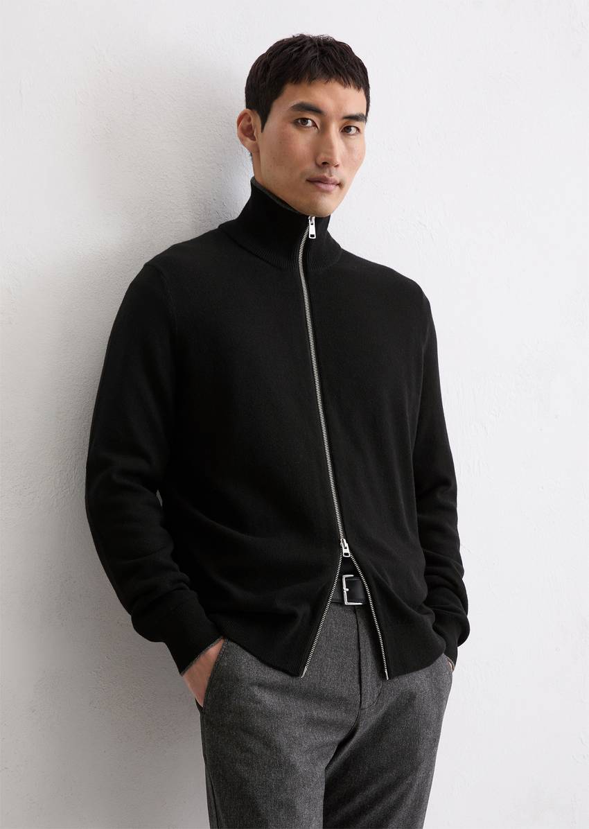 Zipper cardigan regular made from an organic cotton/virgin wool blend