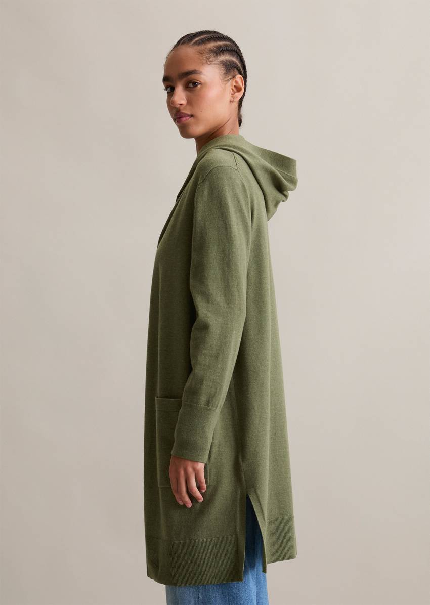 Long cardigan with hood relaxed made from soft cotton stretch