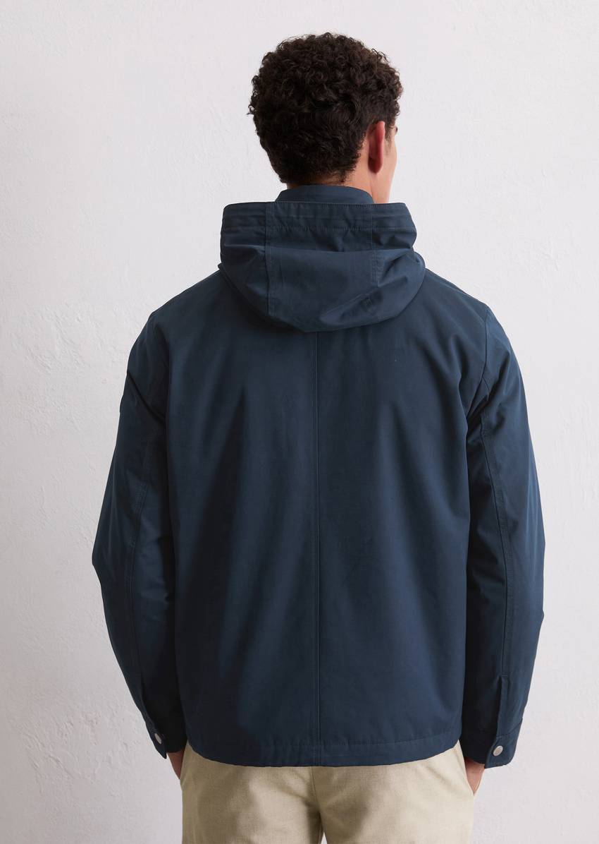 Regular hooded blouson made from water-repellent technical poly cotton