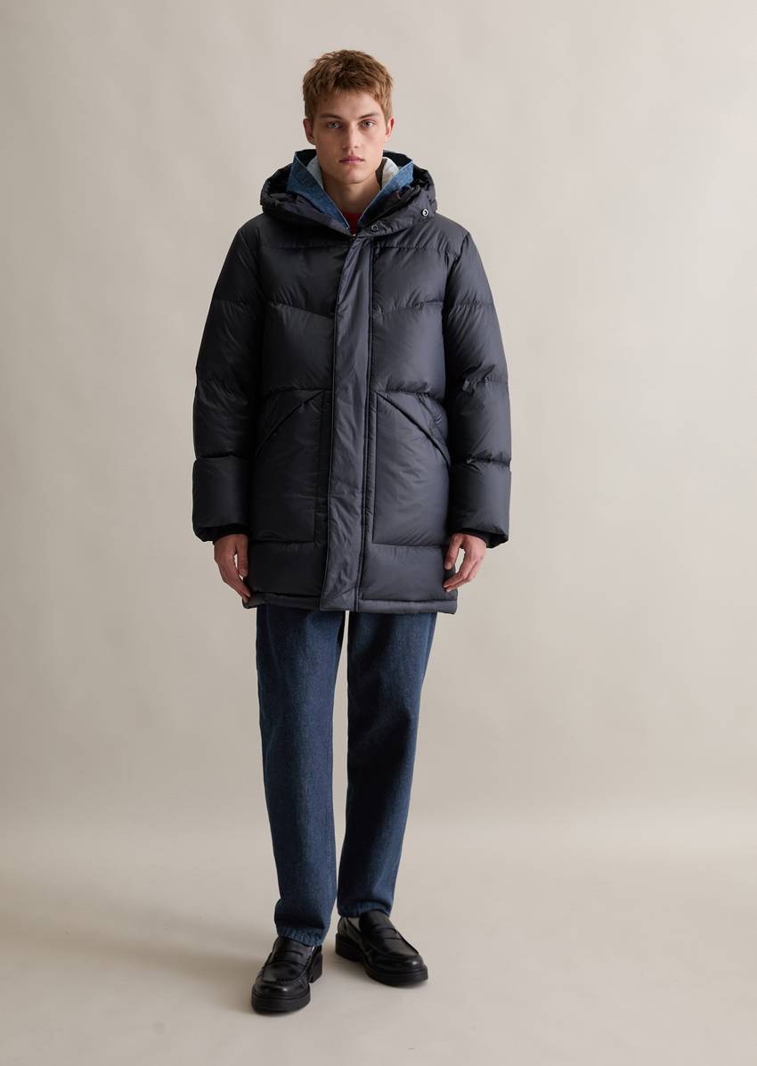 Down coat regular with fixed hood