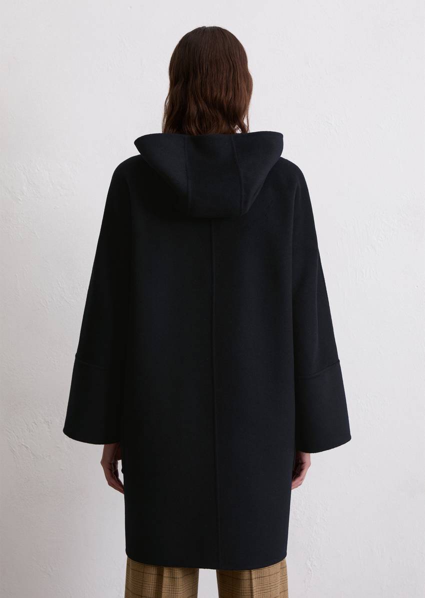 Hooded coat relaxed made from a double-face wool blend