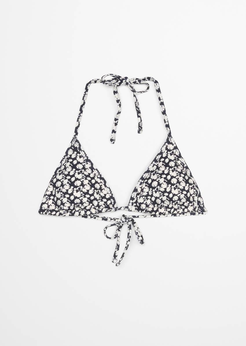 Triangle bikini top with floral pattern