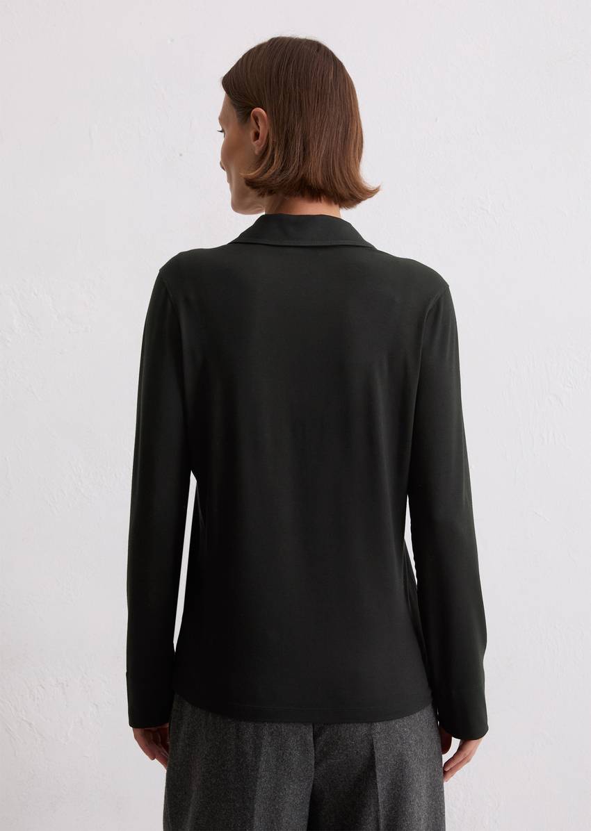 Regular polo-style jersey blouse made from a viscose-modal blend