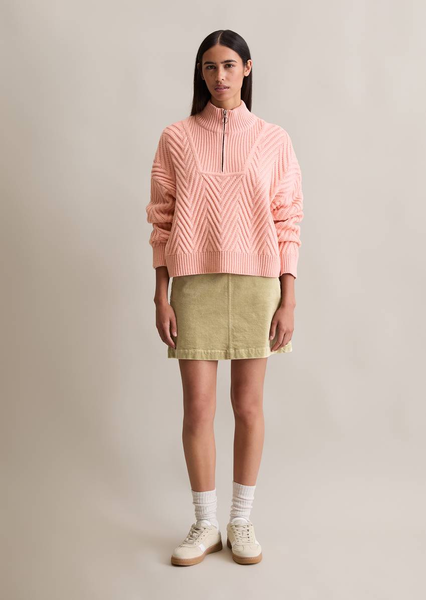 Relaxed knit troyer made from a soft virgin wool blend