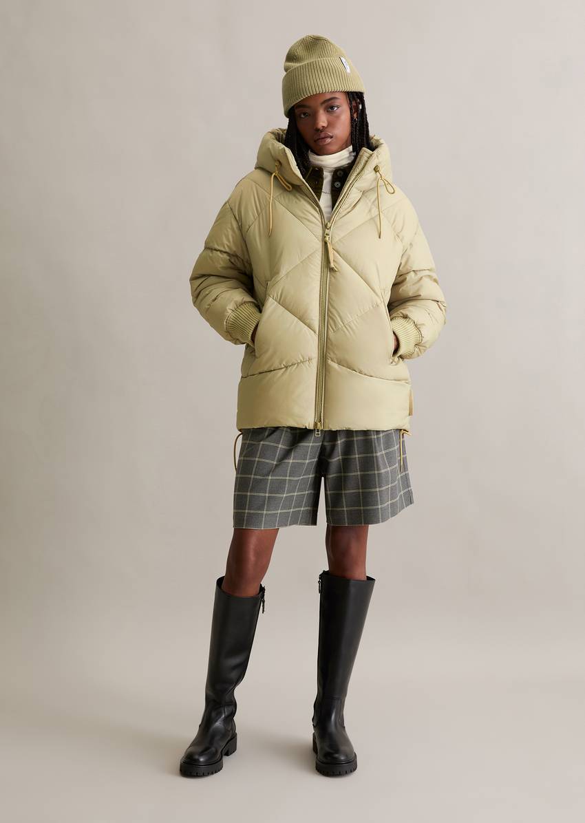Long hooded quilted jacket relaxed made from recycled polyester