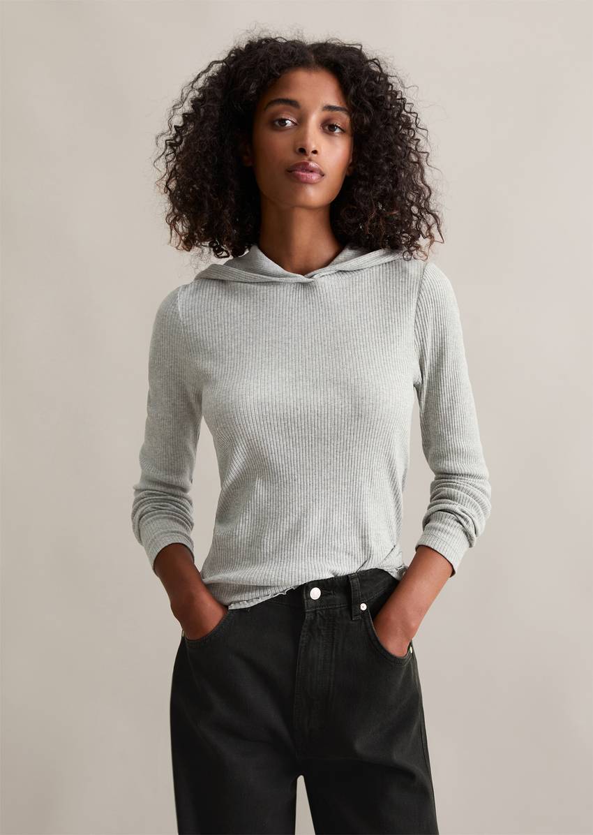 Hooded longsleeve regular made from soft ribbed jersey