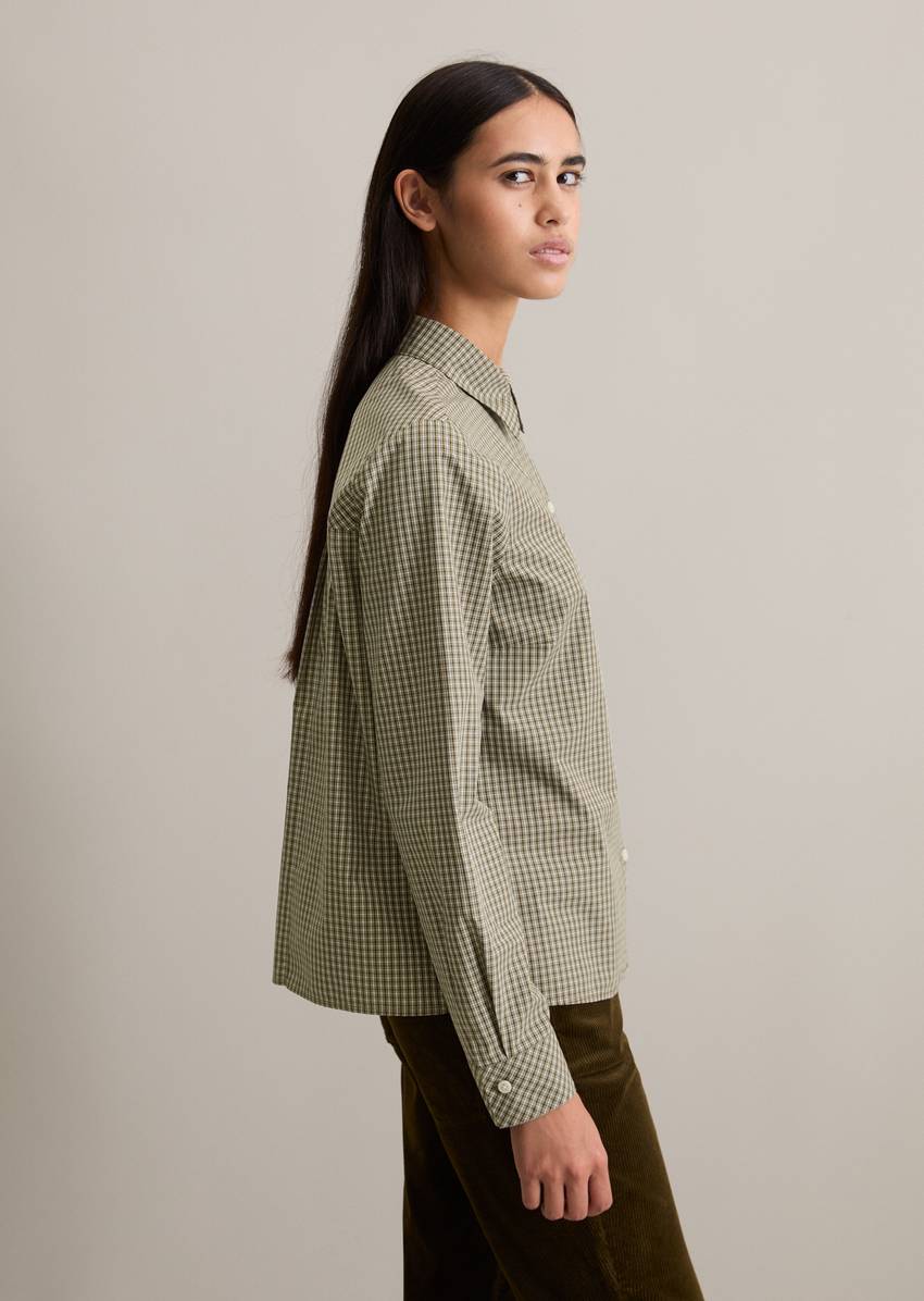 Check blouse with pleat detail regular made from pure organic cotton