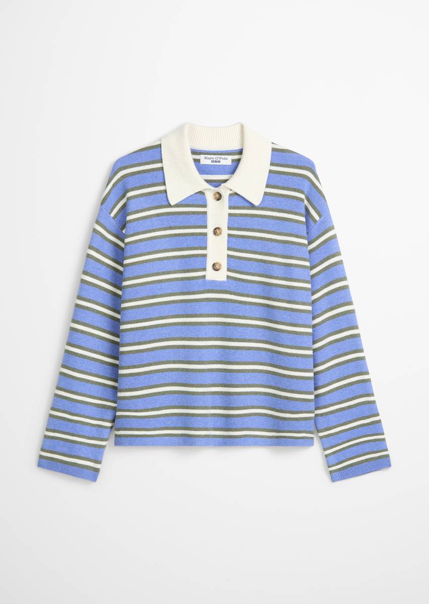 Striped knitted polo regular made from a soft virgin wool/viscose/alpaca wool blend
