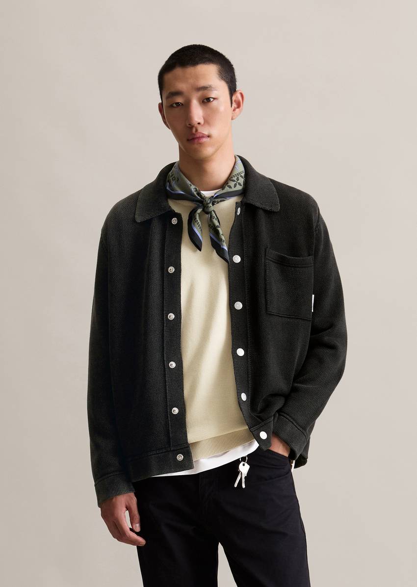 Relaxed cardigan in denim jacket look