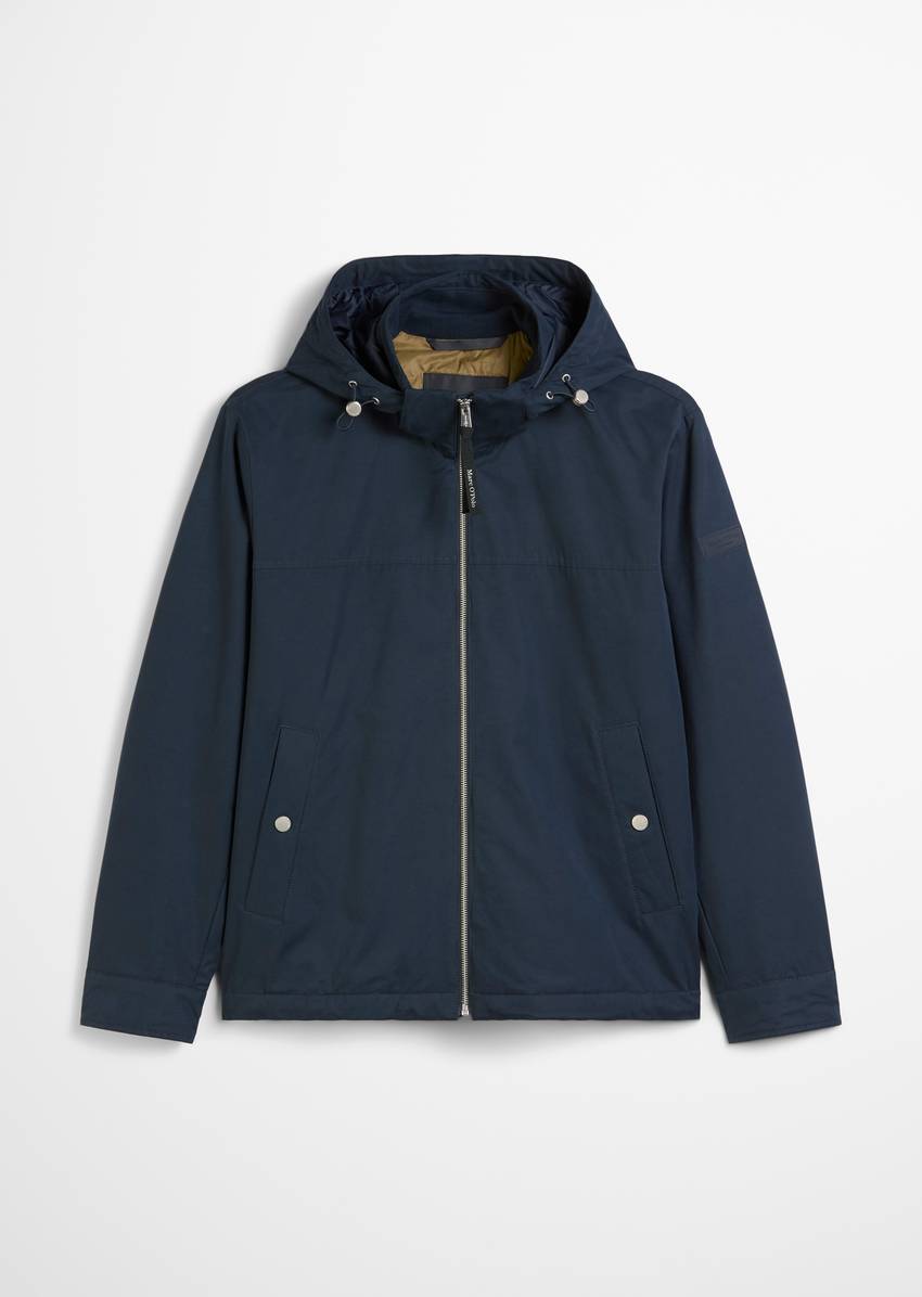 Regular hooded blouson made from water-repellent technical poly cotton