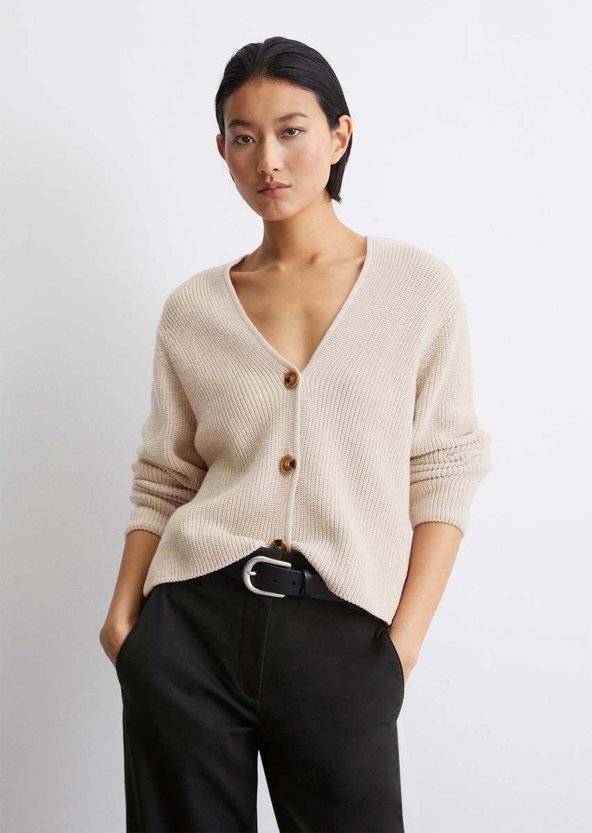 V-neck cardigan relaxed Made of heavy-weight organic cotton