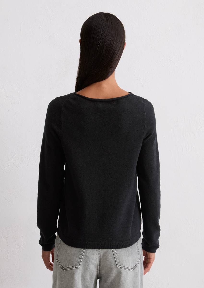 Basic knitted sweater regular made from a soft cotton/virgin wool blend