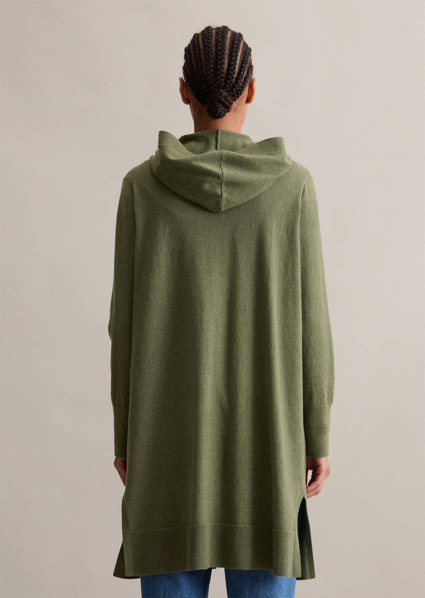 Long cardigan with hood relaxed made from soft cotton stretch