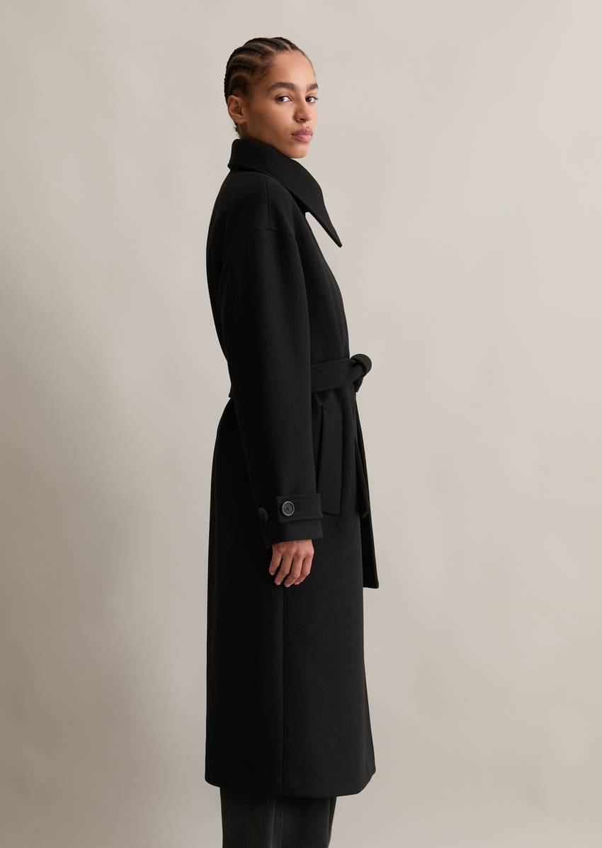 Regular long wool coat with recycled wool