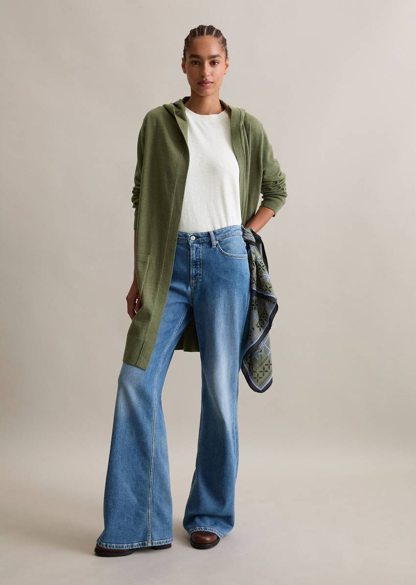 Long cardigan with hood relaxed made from soft cotton stretch