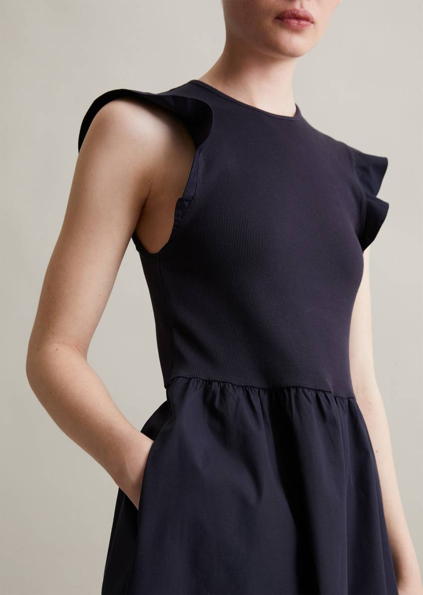 Flounce jersey dress flared with cotton poplin skirt