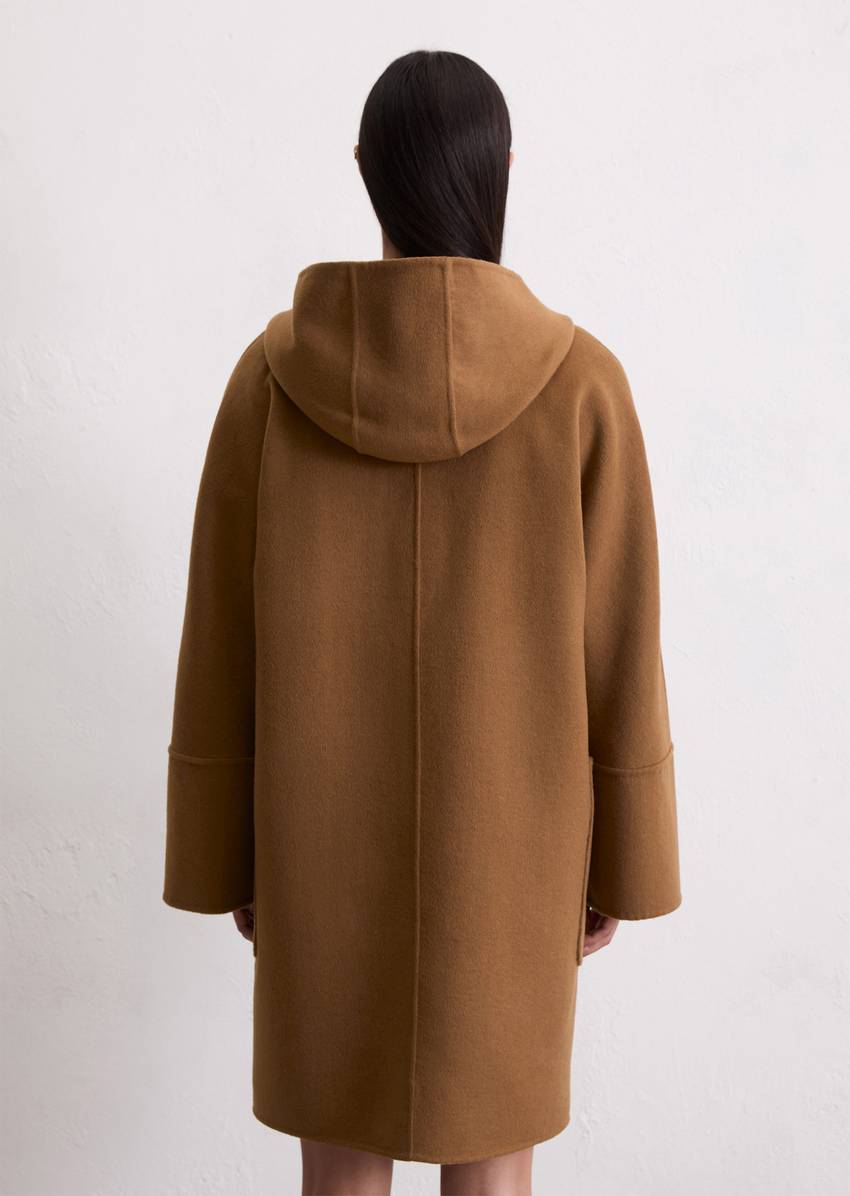 Hooded coat relaxed made from a double-face wool blend