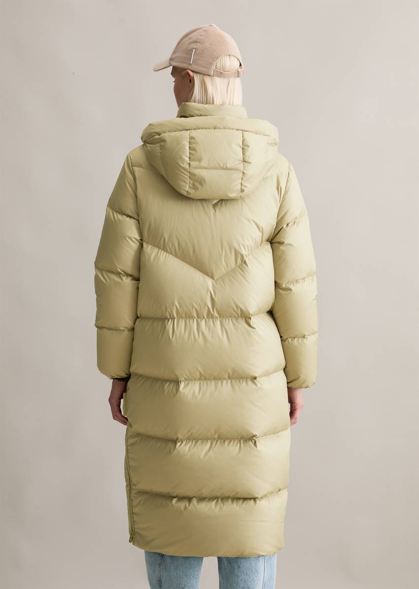 Down puffer coat with hood relaxed made from water-repellent ripstop