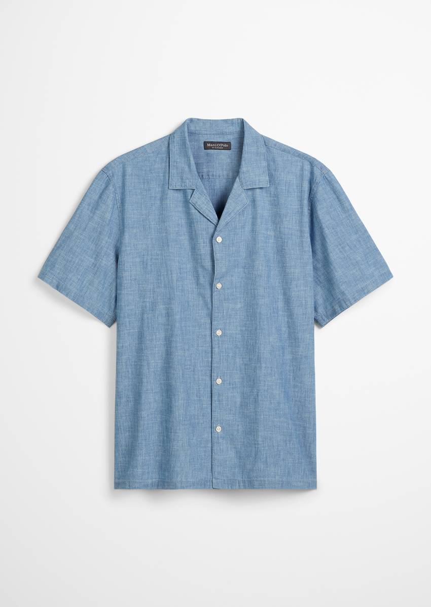 Regular short-sleeved shirt made from lightweight organic cotton chambray
