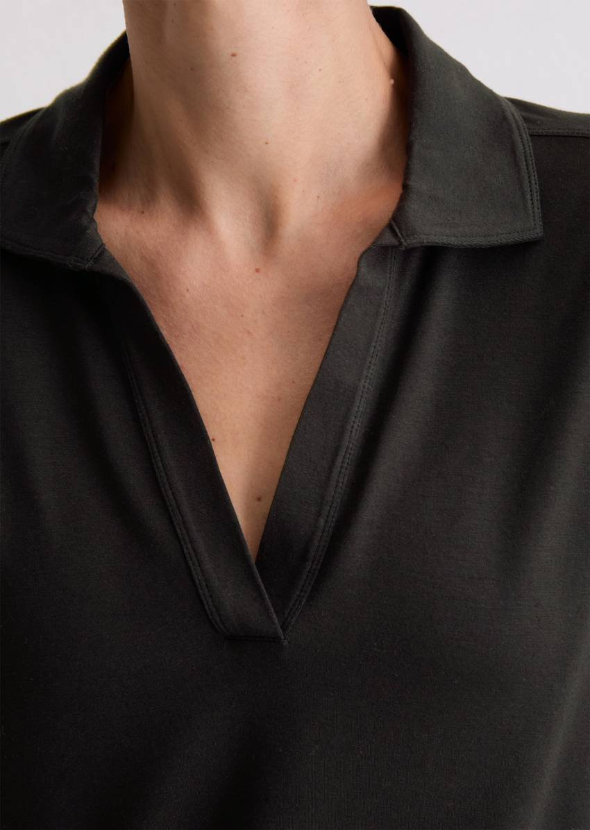 Regular polo-style jersey blouse made from a viscose-modal blend