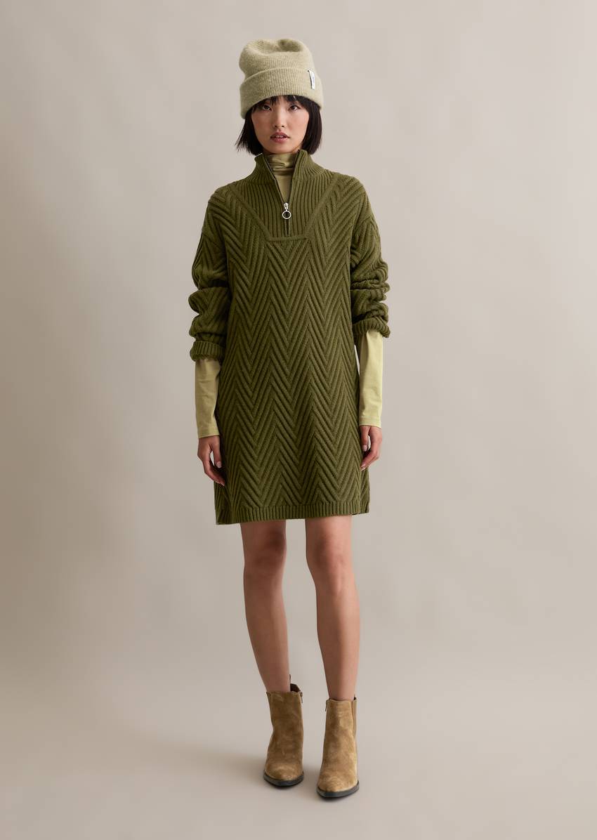 Relaxed zip knit dress made from a soft virgin wool blend