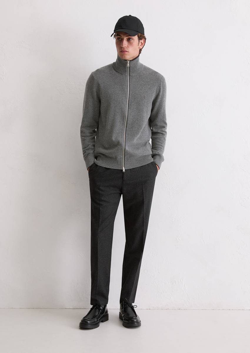 Zipper cardigan regular made from an organic cotton/virgin wool blend