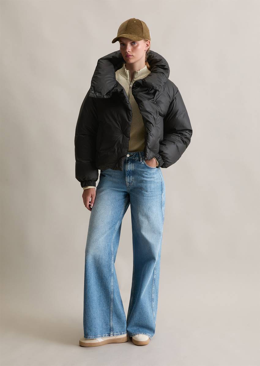 Down puffer jacket loose made from recycled polyester ripstop