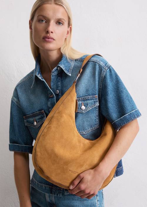 Hobo bag medium made from soft suede cowhide