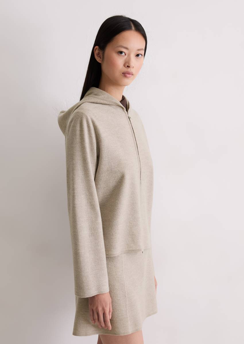 Zip cardigan loose made from boiled wool